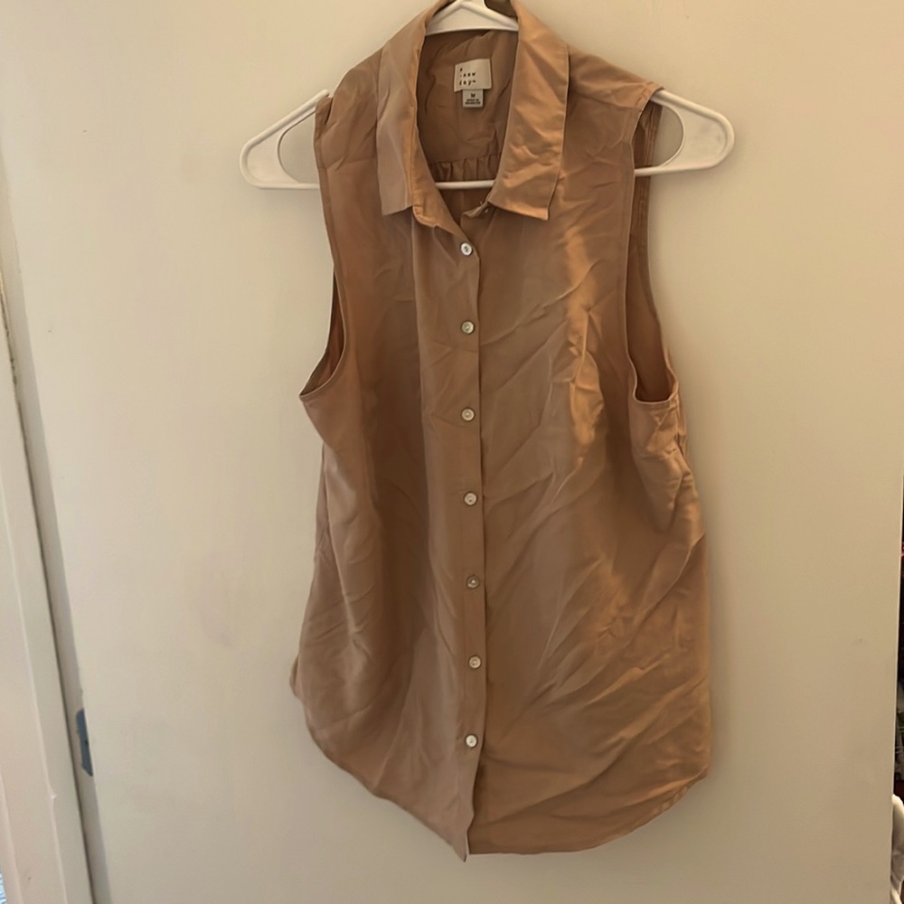 Tan Button Up Tank Top with Pearly Buttons Size US Medium